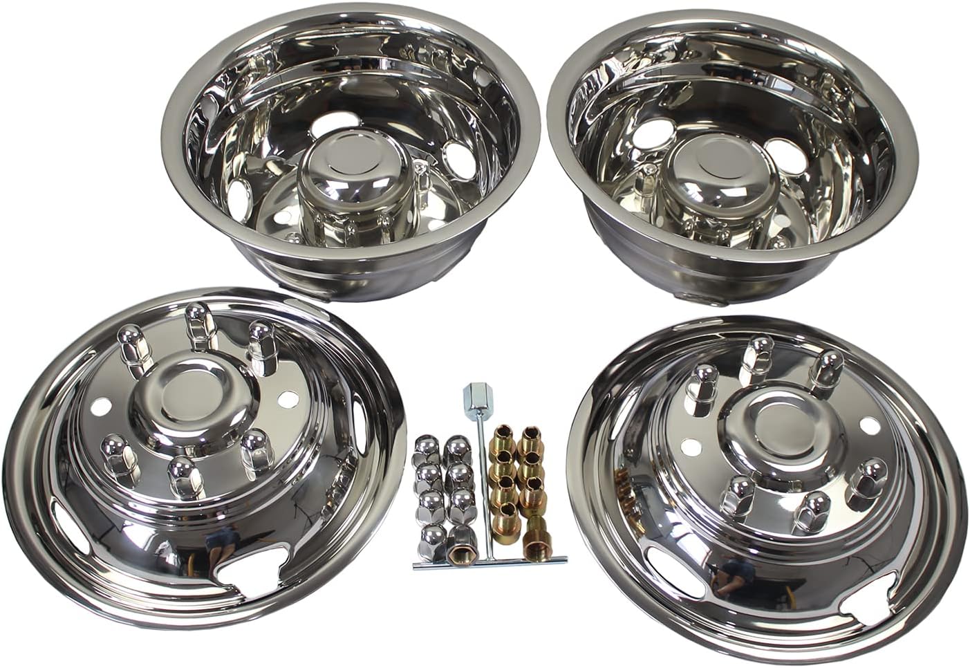 17 Inch 8 Lugs 5 Hand Holes Stainless Steel Wheel Simulators for 2011-2021 Chevy GMC 3500 Dually Wheel Truck