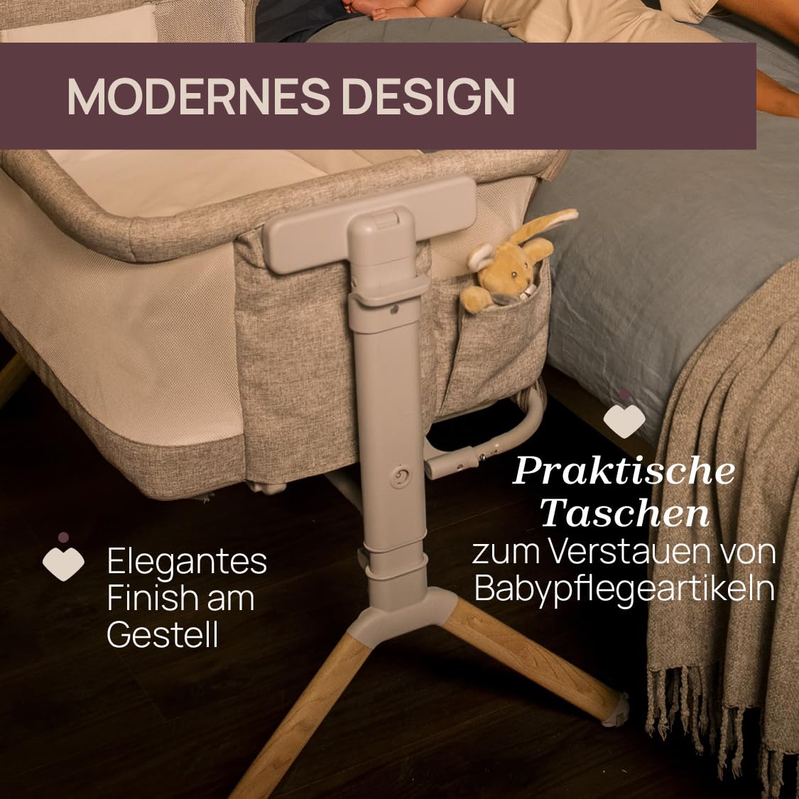 Chicco Next2Me Armonia Baby Beistellbett, aufklappbare Seitengitter, 11 Höhenstufen, höhenverstellbar von 66 bis 83 cm, 4 Rollen, hervorragende Luftzirkulation, hellgrau meliert