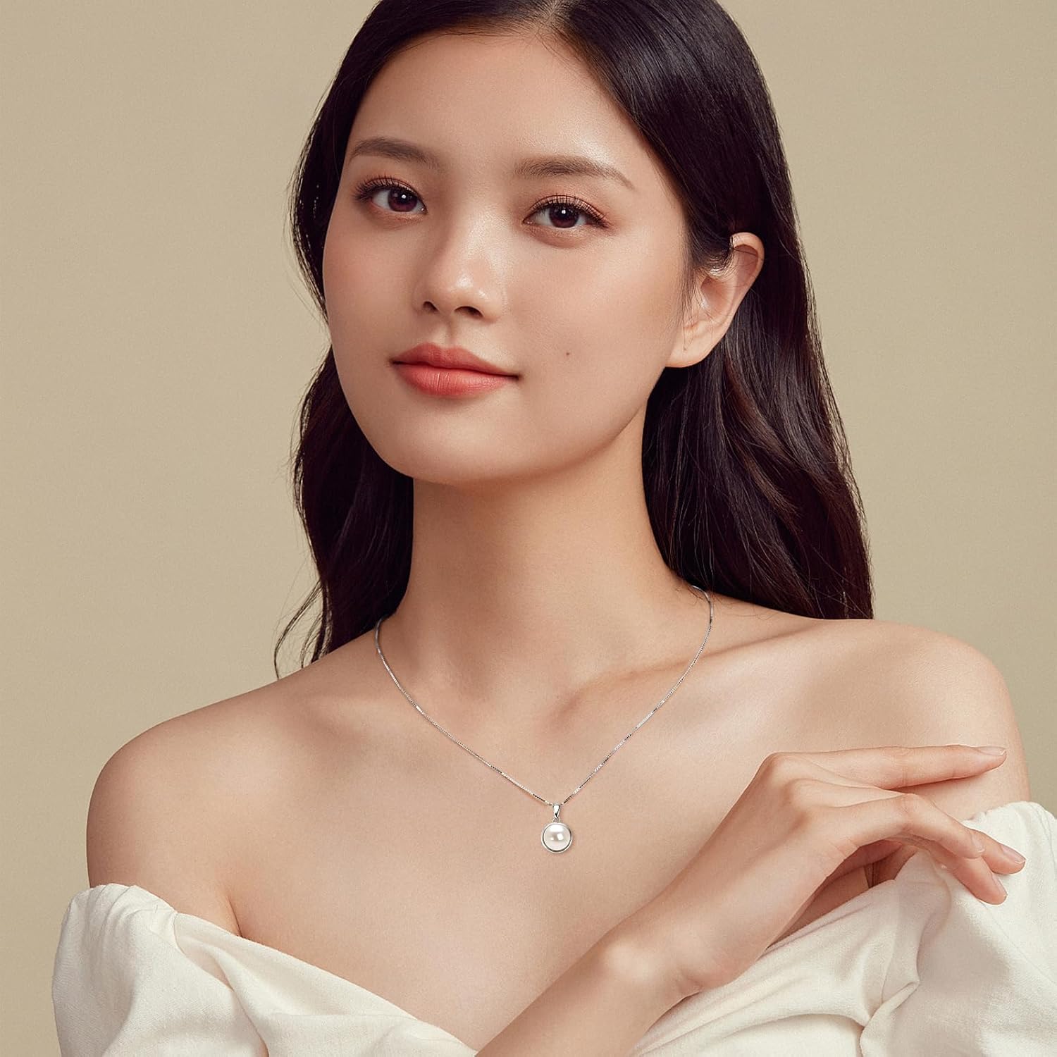 Simple Pearl Necklace for Women, 925 Sterling Silver Freshwater Cultured Single Pearl Pendant Necklaces, Anniversary Birthday Wedding Jewelry Gifts for Mom Wife Daughter - Image 5