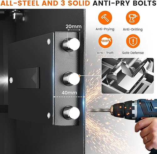 Miniatura 3 de Caja fuerte grande para el hogar con estante extraíble y bolsa impermeable ignífuga, caja fuerte de seguridad digital de 5.0 pies cúbicos con luz