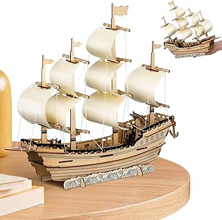 PRETYZOOM 3D Wooden Puzzle Sailboat Model Kit for Adults, DIY Ming Dynasty Ship, Handcrafted Wood Assembly, Home Decor, 15.55 X 13.50 X 3.93 Inches