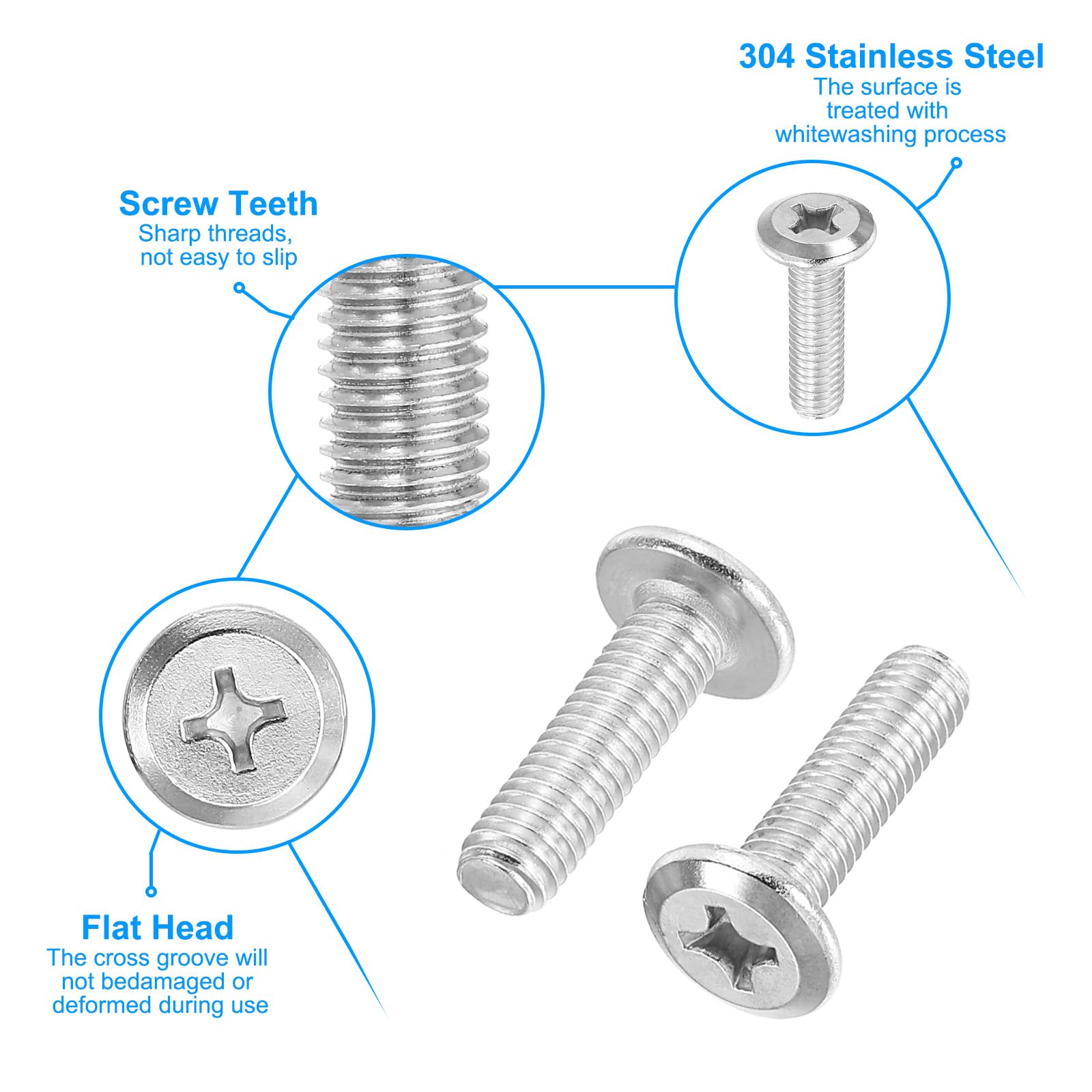 PATIKIL Flat Round Head Phillips Screws, 16 Pack M6-1 x 20mm Binding Screws 304 Stainless Steel 18-8 Full Thread - Image 3