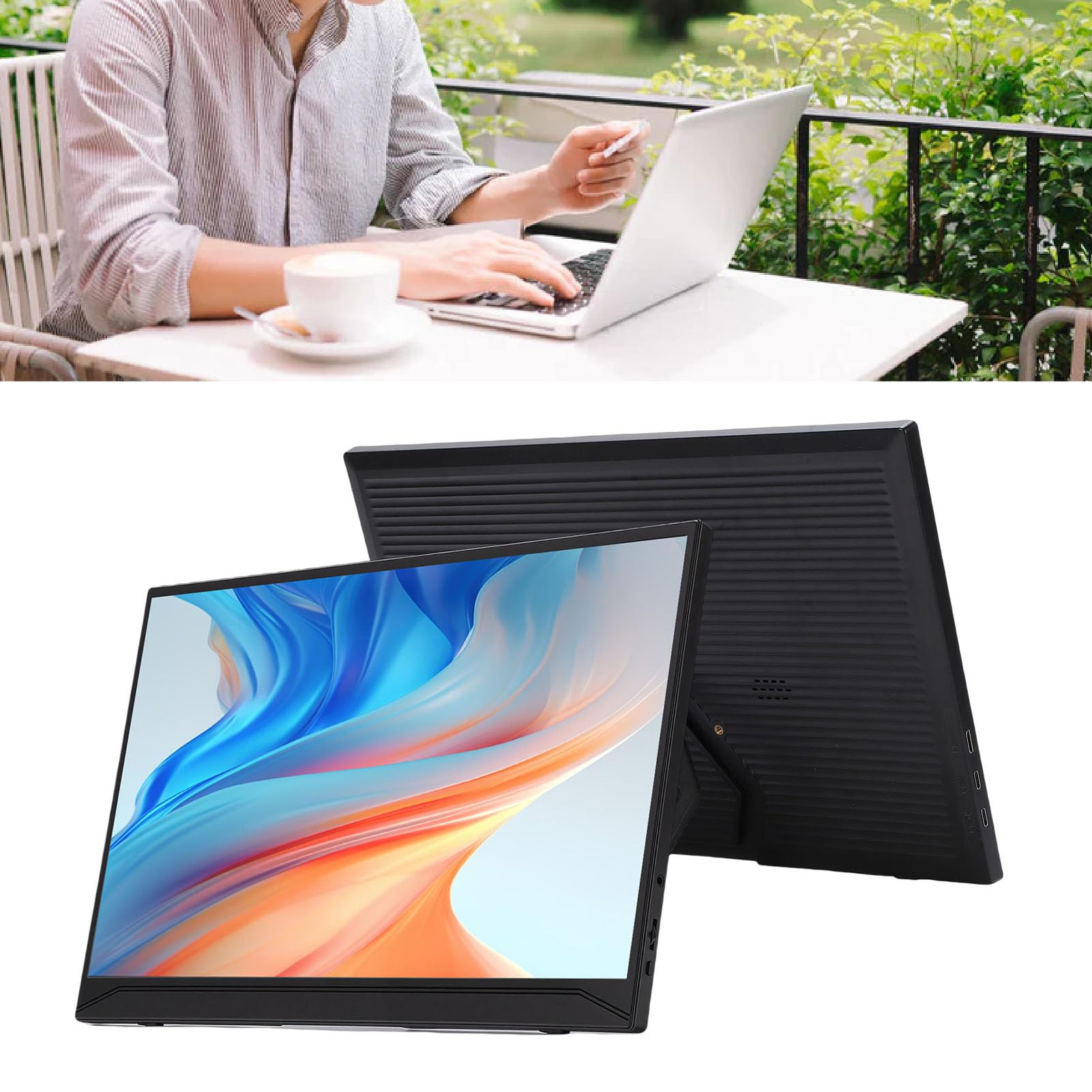 Przedłużacz Ekranu Laptopa 15,6" Przenośny Monitor 1080P, Wyświetlacz USB C Typu Plug and Play ze Stojakiem, Podwójny Przedłużacz Ekranu do Laptopa, Tabletu, Wbudowane Głośniki