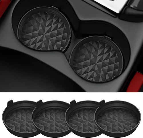 Miniatura 14 de Posavasos de Silicona para Automóvil [Paquete de 4] Alfombrillas Universales Antideslizantes de 2.75 pulgadas, Accesorios Integrados para el Negro