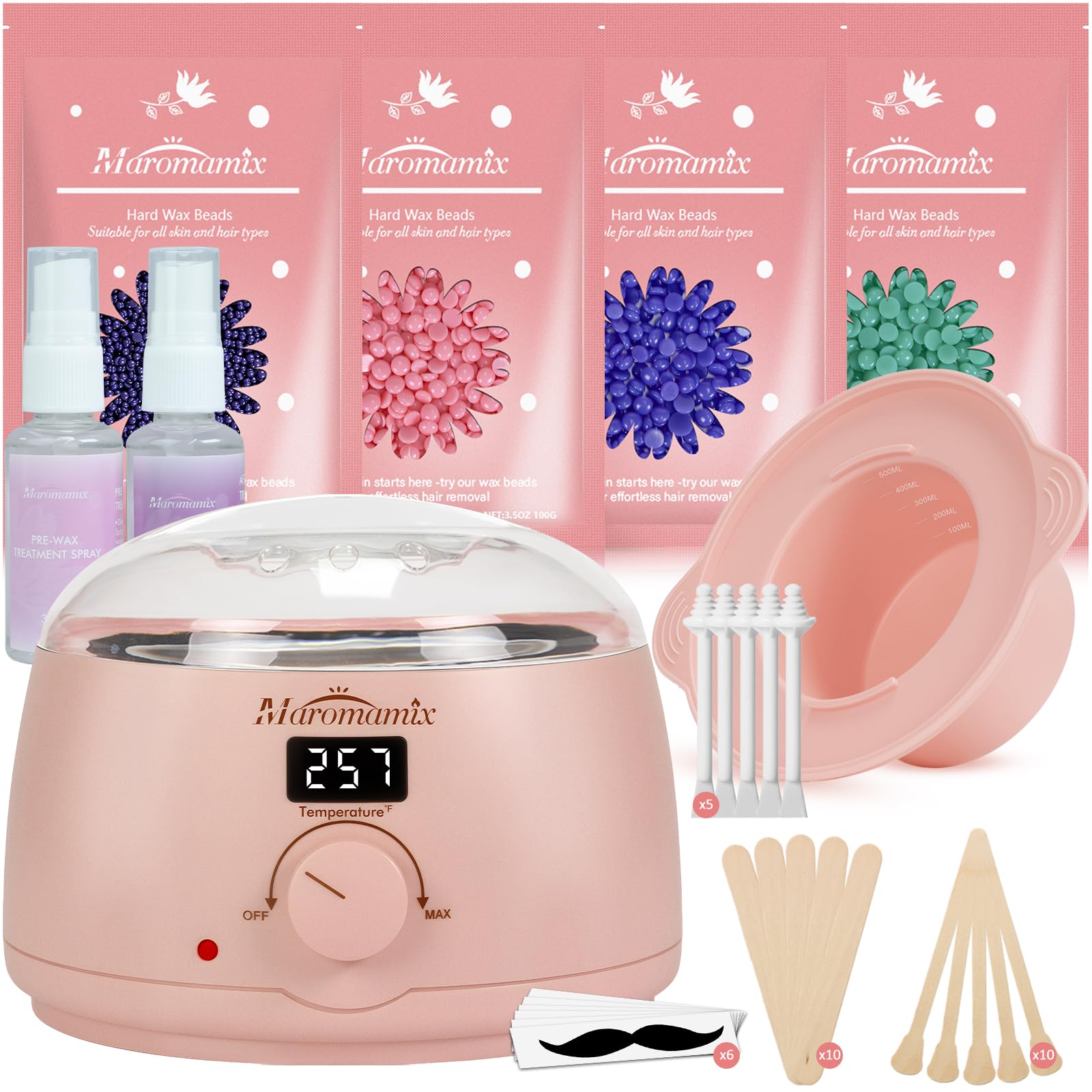 Kit per ceretta – Macchina scalda cera digitale per depilazione con 4 confezioni di perline di cera dura e vasetto in silicone per tutto il corpo, gambe, viso, sopracciglia, bikini, kit brasiliano a