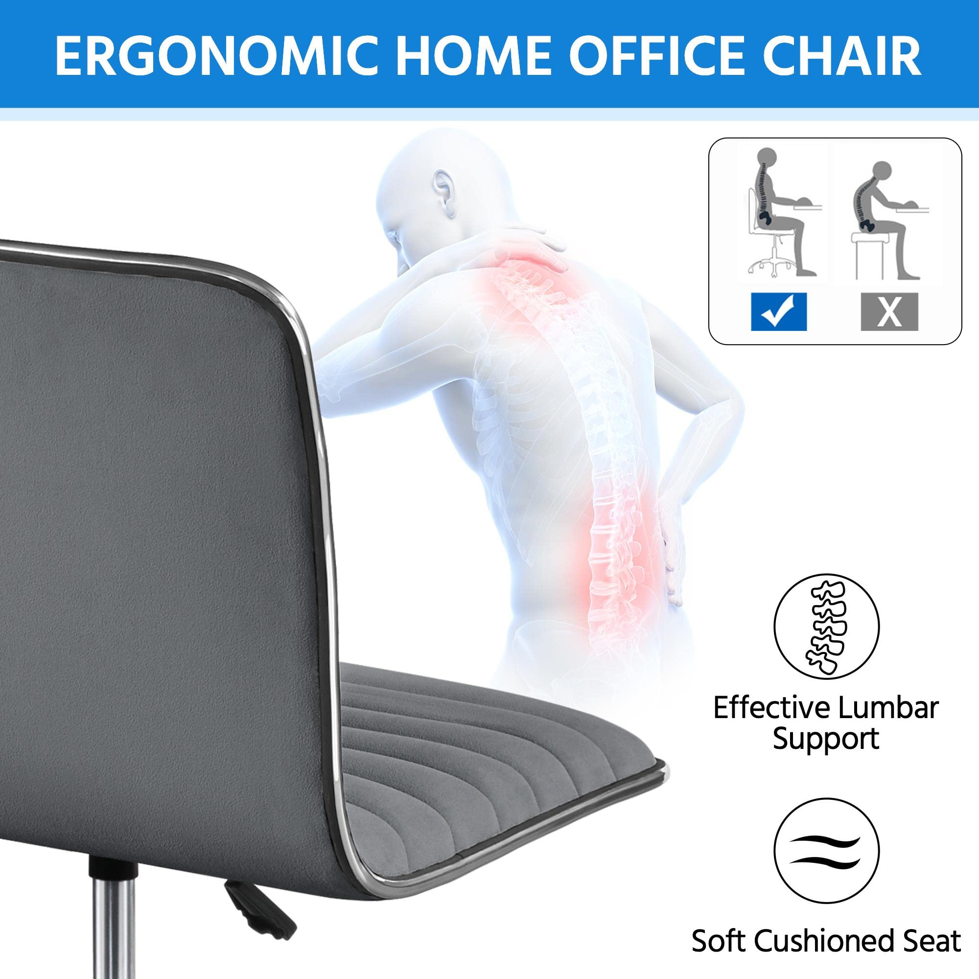 Snapklik.com : Velvet Low Back Armless Ribbed Office Chair Height ...
