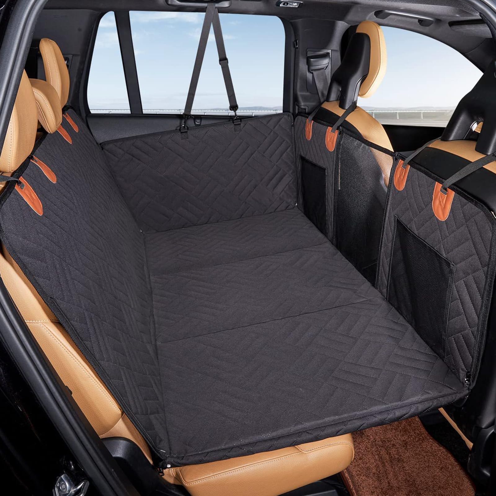 Funda Coche Perro Base Rigida, Protector Asiento Coche Perro Asiento Trasero Resistente Y Impermeable con Ventana De Malla Visible, Bolsillo Adecuado para Mayoría De Coches,Negro