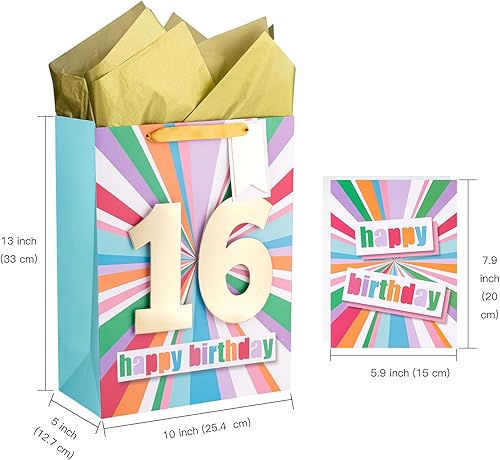 Miniatura 9 de WRAPAHOLIC Bolsa de regalo de cumpleaños grande de 13 pulgadas con tarjeta y papel de seda - 18 cumpleaños