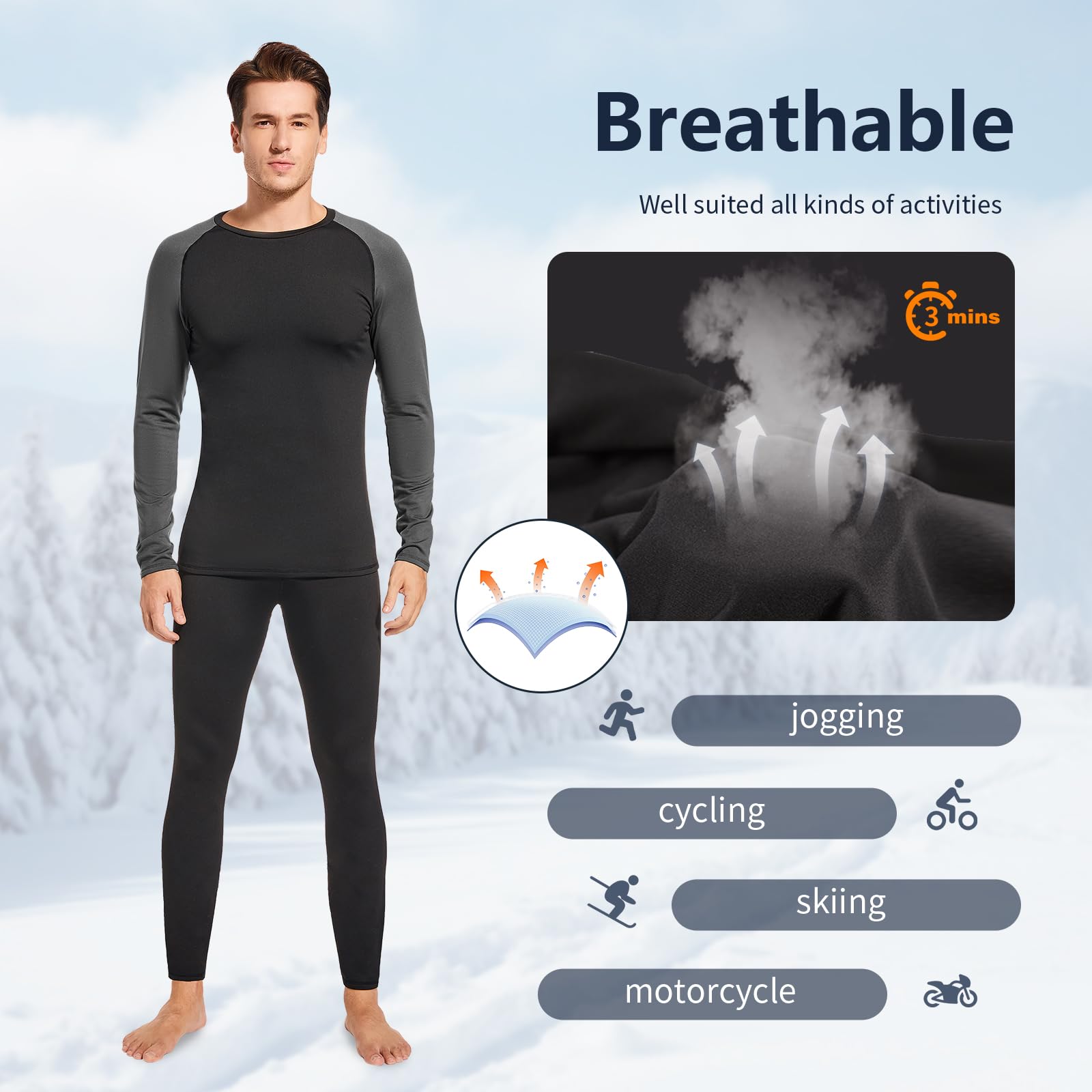 Leeboom Intimo Termico Uomo Invernale Tuta Termica Uomo Antivento Intimo Termico Sci Uomo Biancheria Intima Termica Set per Sci Palestra Ciclismo Corsa
