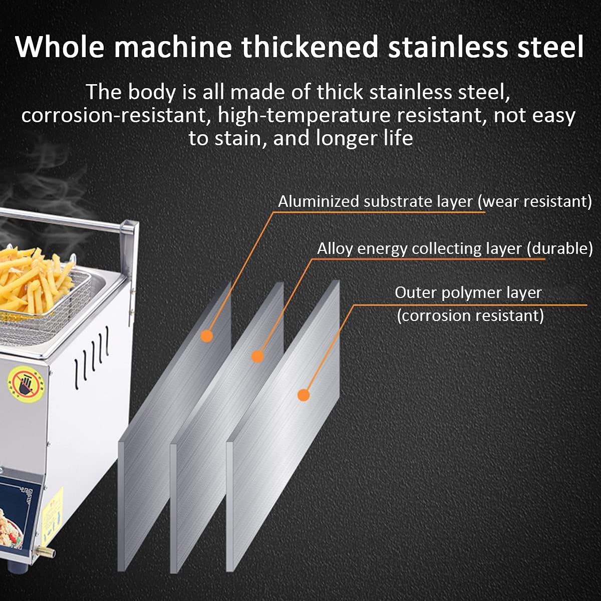 Commercial Gas Fryer Countertop Basket Stainless Steel Deep Fat Fryer Restaurant Home Fries Chip with Basket and Lid Deep Fat Fryer for Chips Donuts Fish Easy Clean