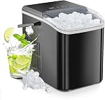 Sweetcrispy Machine à glaçons avec poignée, 26lbs/24H Machine à glace portable, 9 Cubes de glace Bullet Prêt en 6 Mins, Auto-nettoyage, Machine à glace compacte tranquille pour la maison, cuisine, RV, Camping, Noir