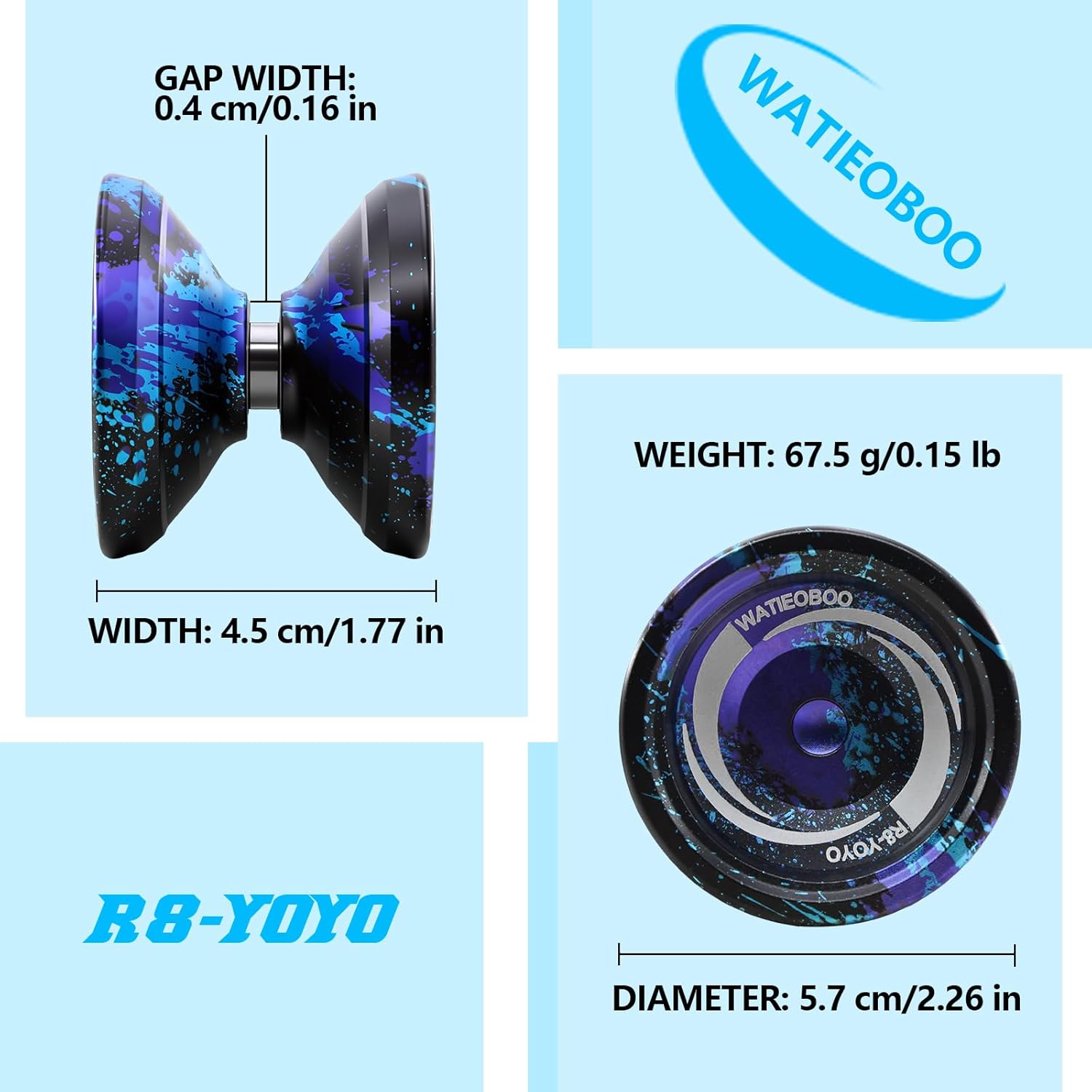 WATIEOBOO R8 Upgraded Version, Professional yoyo, Metal Dual-Mode Yo yo (Responsive and Non-Responsive), Finger Spin yoyo, Suitable for Beginners to Advanced Competitive Players