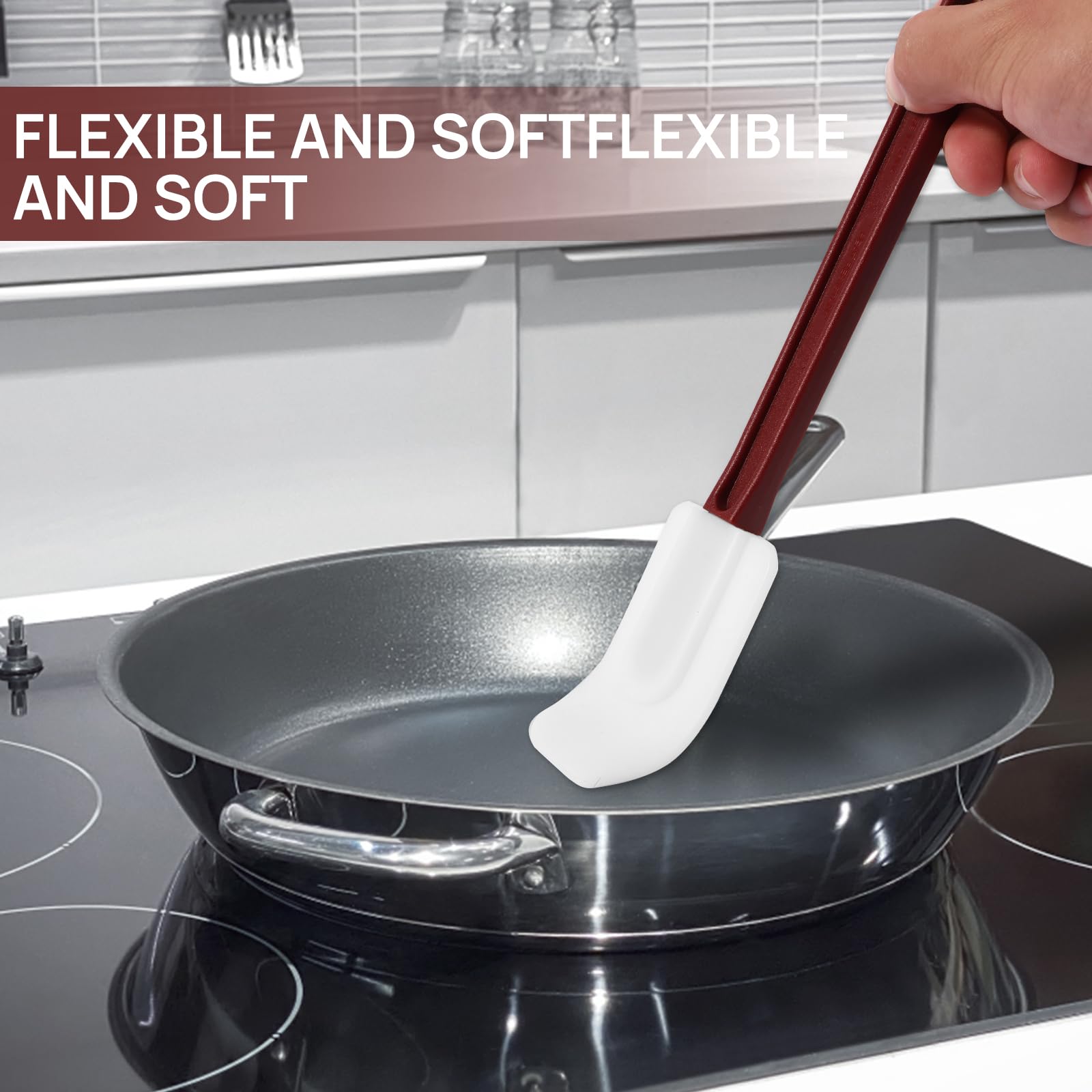 9 spatole in silicone, 25,4 cm, antiaderenti, in silicone, resistenti al calore, con manico lungo, spatole flessibili da cucina per cucinare, miscelare, lavabili in lavastoviglie