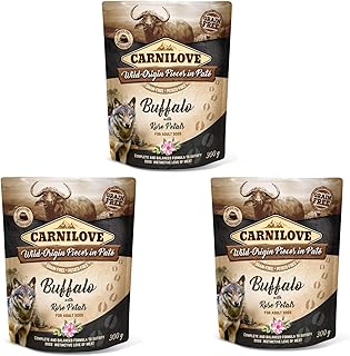 CARNILOVE Pouch Paté Buffalo with Rose Blossom | 3er Pack | 3 x 300 g | Alleinfuttermittel für Hunde | Büffel & Rosenblätter | Reich an Antioxidantien | Getreidefrei product image