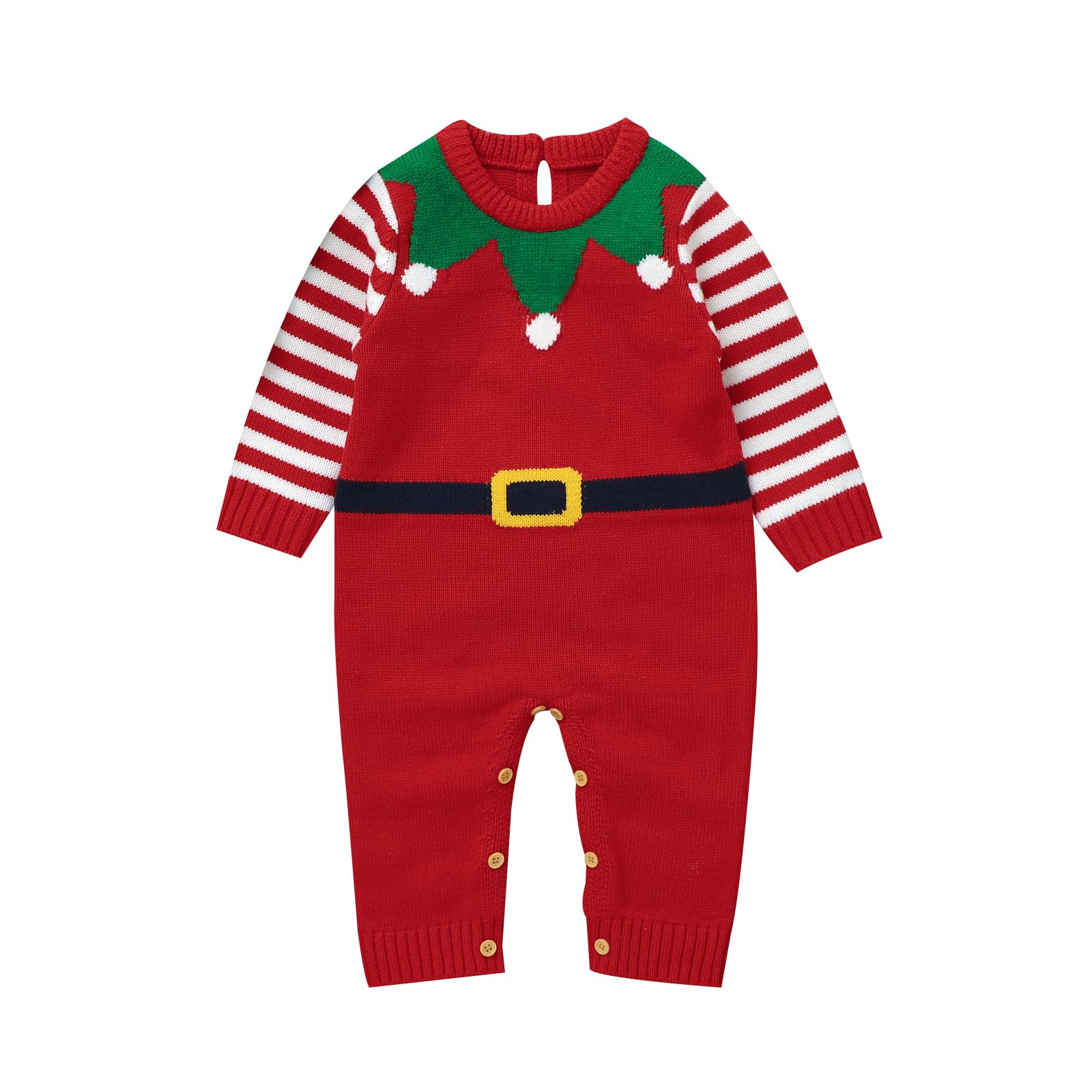mimixiong Christmas Outfit Baby Boy Girl Striped Knit Sweater First Christmas Outfit Xmas Romper Elf Santa Clothes (Red, 12-18 Months)
