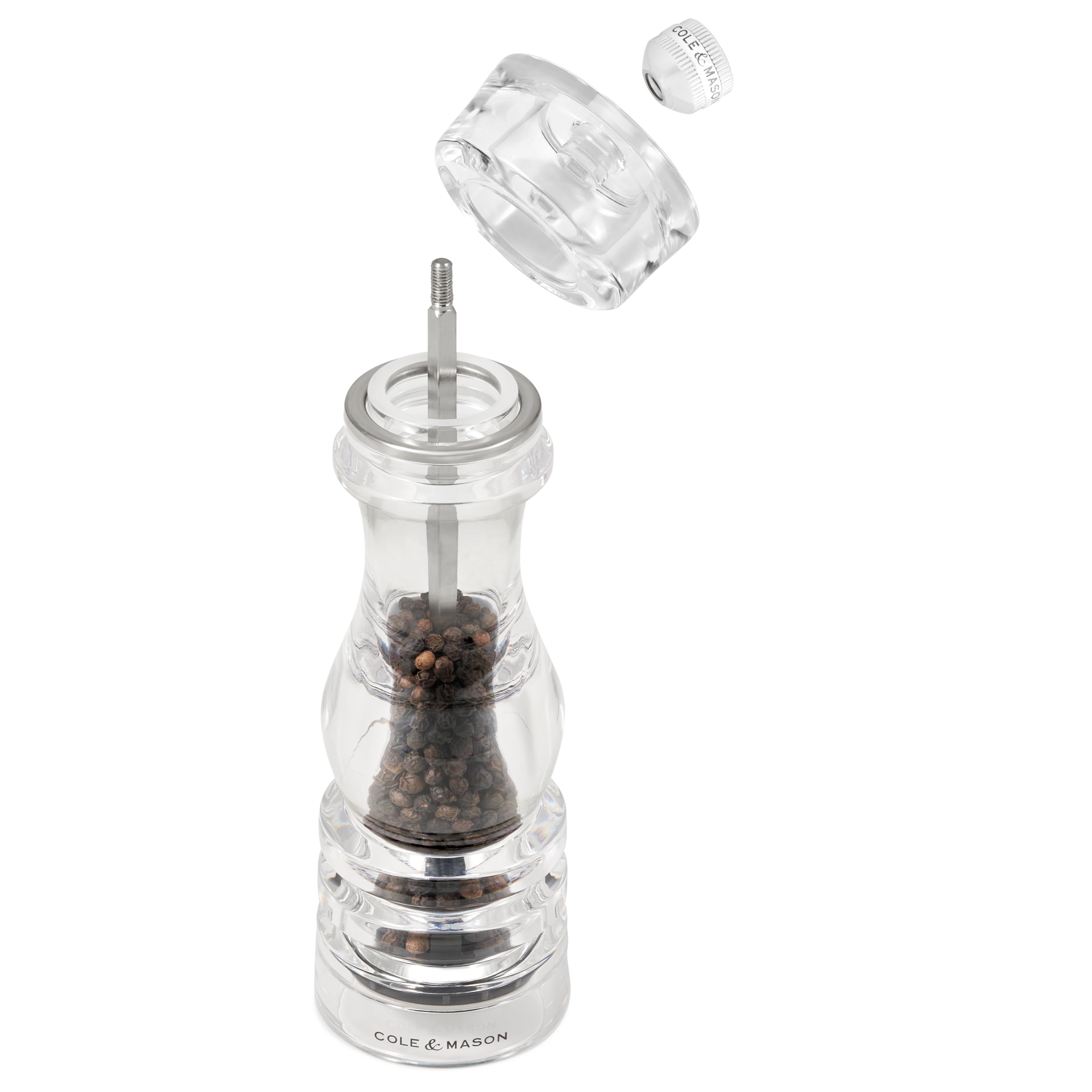 Cole & Mason London Salz und Pfeffermühle Acryl 22 cm, Keramikmahlwerk | Pfeffer und Salzmühle Klein, Precision+ Einstellbarem Malwerk, Gewürzmühle gefüllt, Transparent Acryl/Edelstahl, Geschenkset