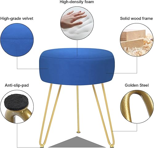 Miniatura 8 de GERANT Taburete de tocador multifuncional  Taburete tapizado de terciopelo  Silla otomana redonda Morden  Asiento de mesa auxiliar con patas de