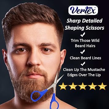 Mustache Scissors Grooming Kit Comb - Movember Travel Razor Mens Beard Trimmer Straight Edge Stainless Steel Shaping Tool For Men After Black Color Dye Goatee Shaper Clippers Balm Combs Wash Brush