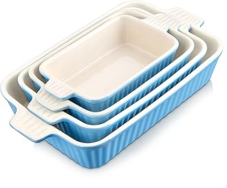 MALACASA, Series Bake, Rectangular Baking Dish Set of 4 (9"/11"/12"/14"), Oven to Table Baking Dish with Ceramic Handles Ideal for Lasagne/Pie/Casserole/Tapas, Blue