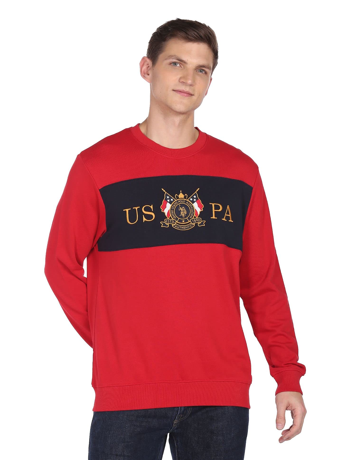 u.s. polo assn. Men Red Crew Neck Solid Cotton Sweatshirt-picture-23