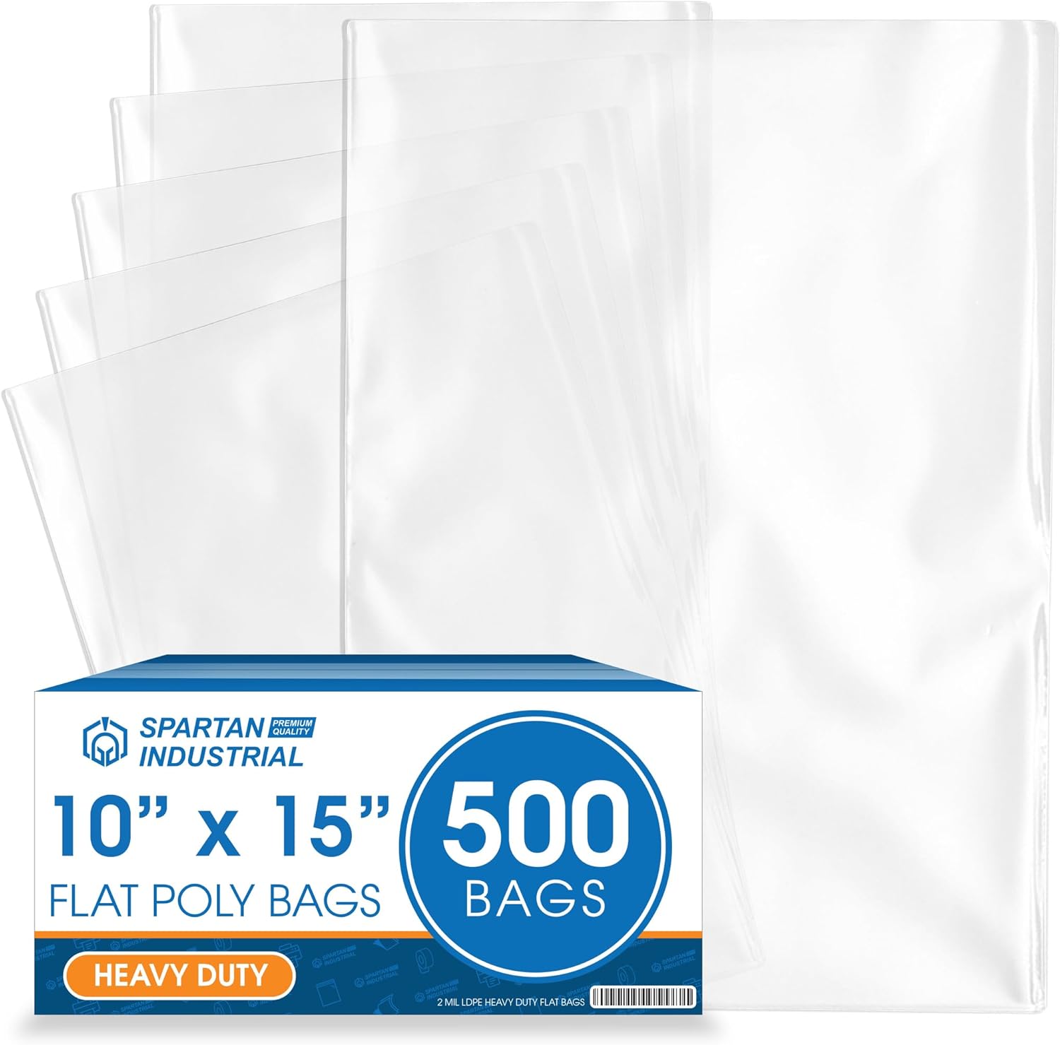 10″ X 15″ Open-End Flat Poly Bags (500 Count) – 2 Mil Clear Plastic – No Adhesive Strip – For Packaging, Shipping, Storage – Spartan Industrial