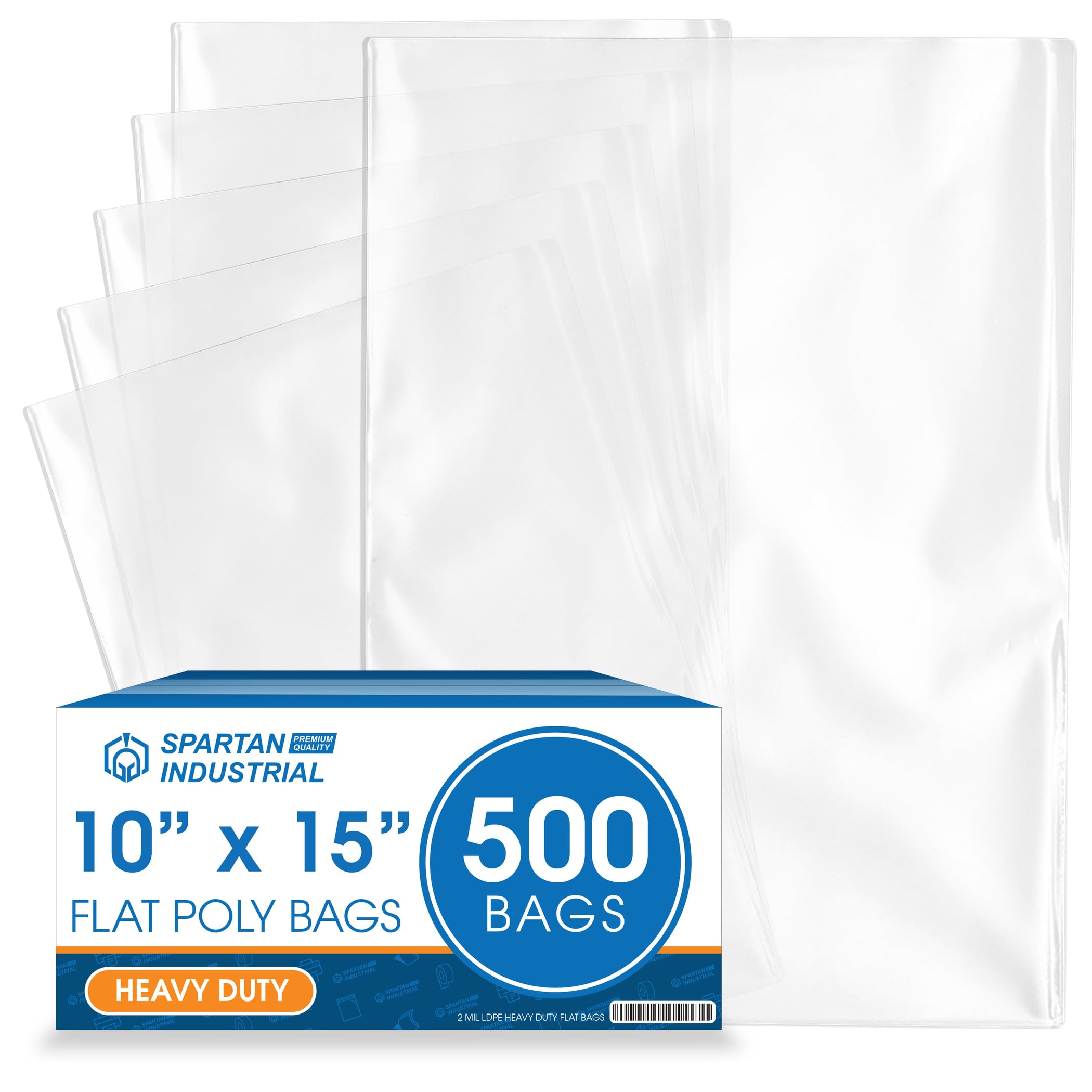 Spartan Industrial - 10” X 15” (500 Count) 2 Mil Heavy Duty Flat Open End Clear Plastic Poly Bags - For Magazine Sleeves, Packaging Clothes, Artwork (Bags DO NOT Have Seal & DO NOT Have Prints)