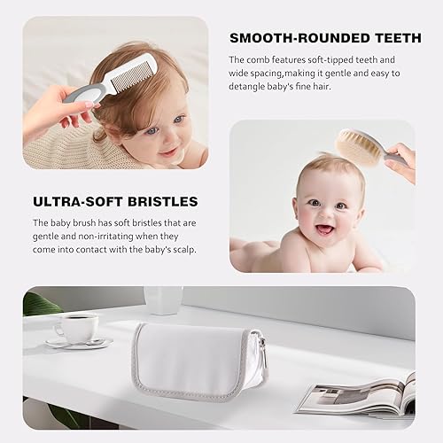 Miniatura 5 de Kit de aseo para bebés con bolsa de almacenamiento, cepillo para bebé, cerdas suaves, 5 piezas, cepillo para bebés, peine redondeado, tijeras de