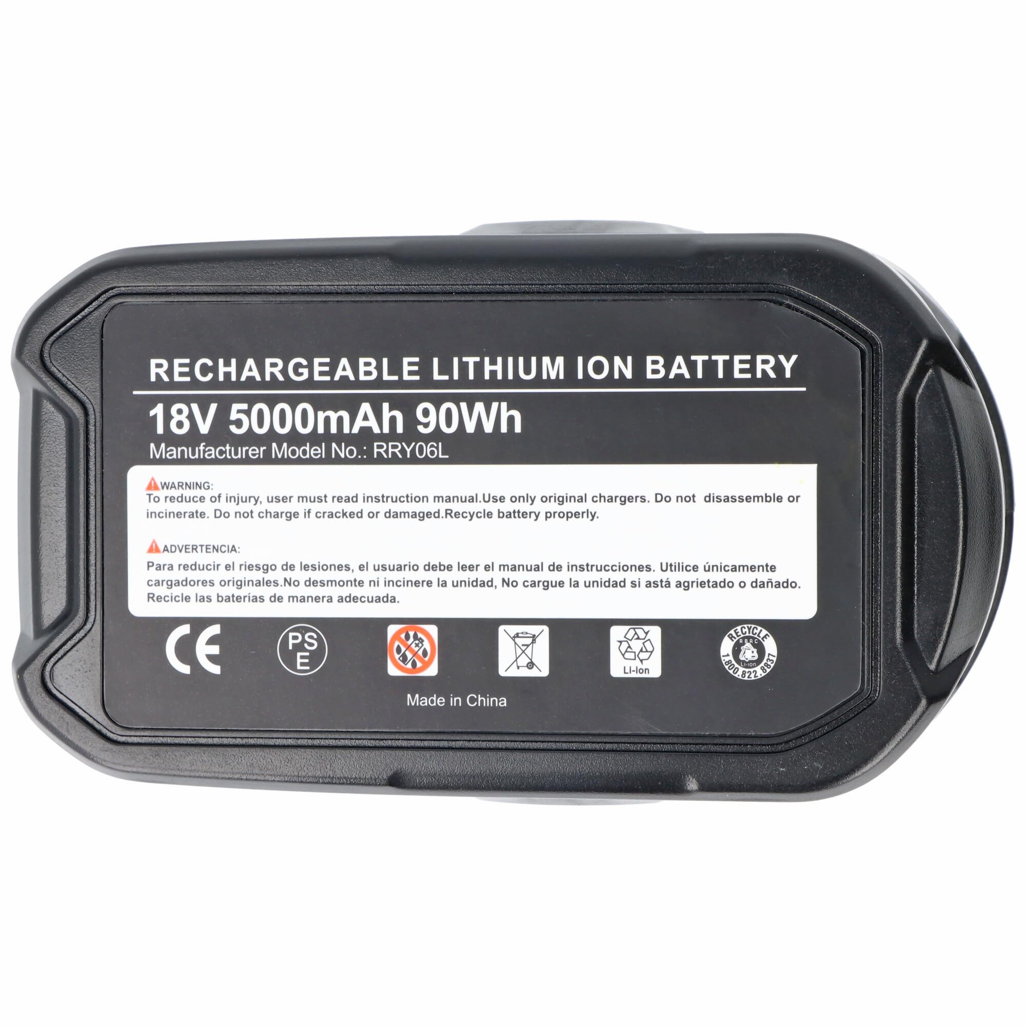 Batterie Li-ion compatible avec Ryobi RB18L50, 18 V, 5000 mAh, 90,0 Wh, noire