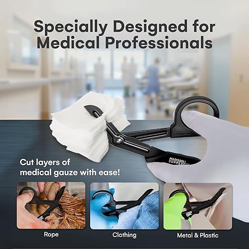 Miniatura 4 de Madison Supply Tijeras médicas, tijeras EMT y trauma, tijeras de vendaje de acero inoxidable de alta calidad de 7.5 pulgadas, recubiertas de