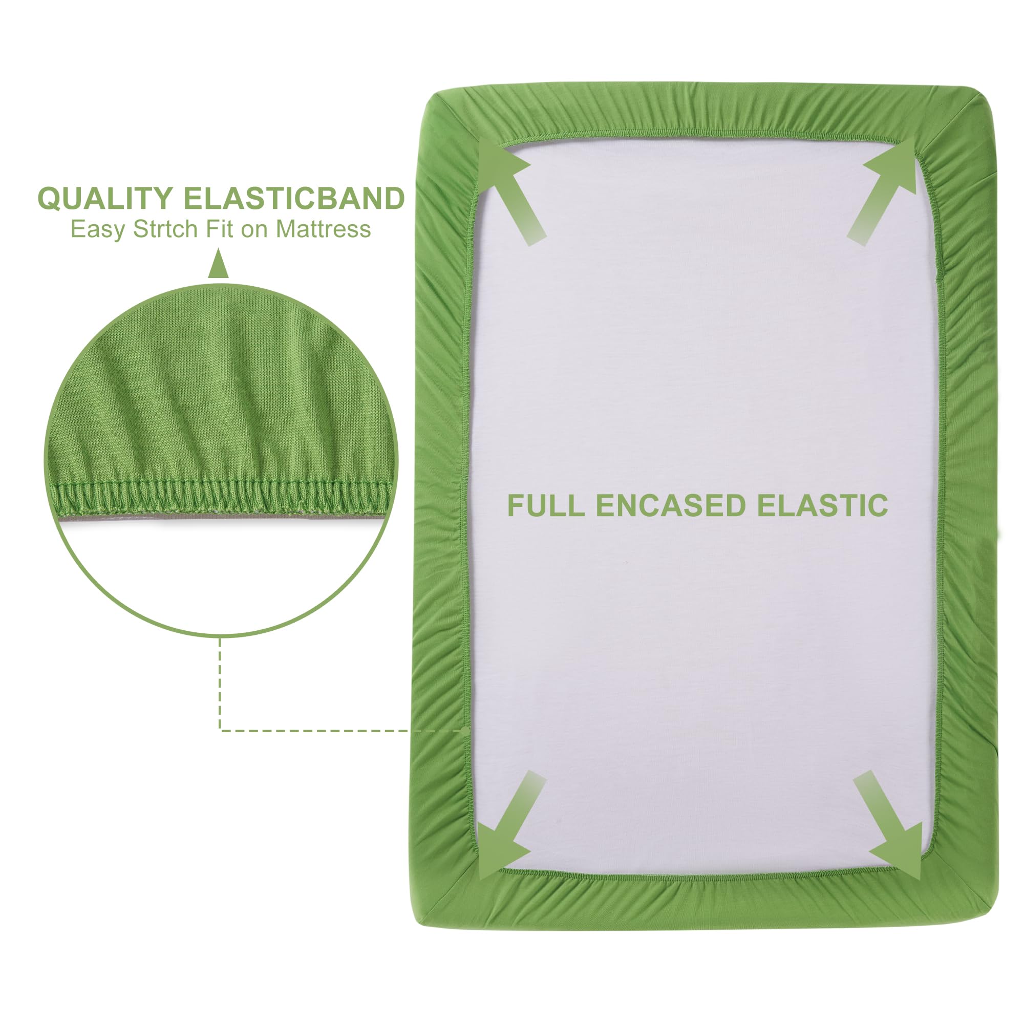 TILLYOU Spannbettlaken für Kinderbetten, 2er-Pack, Packung und Spiellaken für Kleinkindermatratzen, weich und atmungsaktiv, 96,5 x 61 cm, Pack n Play Matratzenbezug, Apfel- und Fruchtgrün