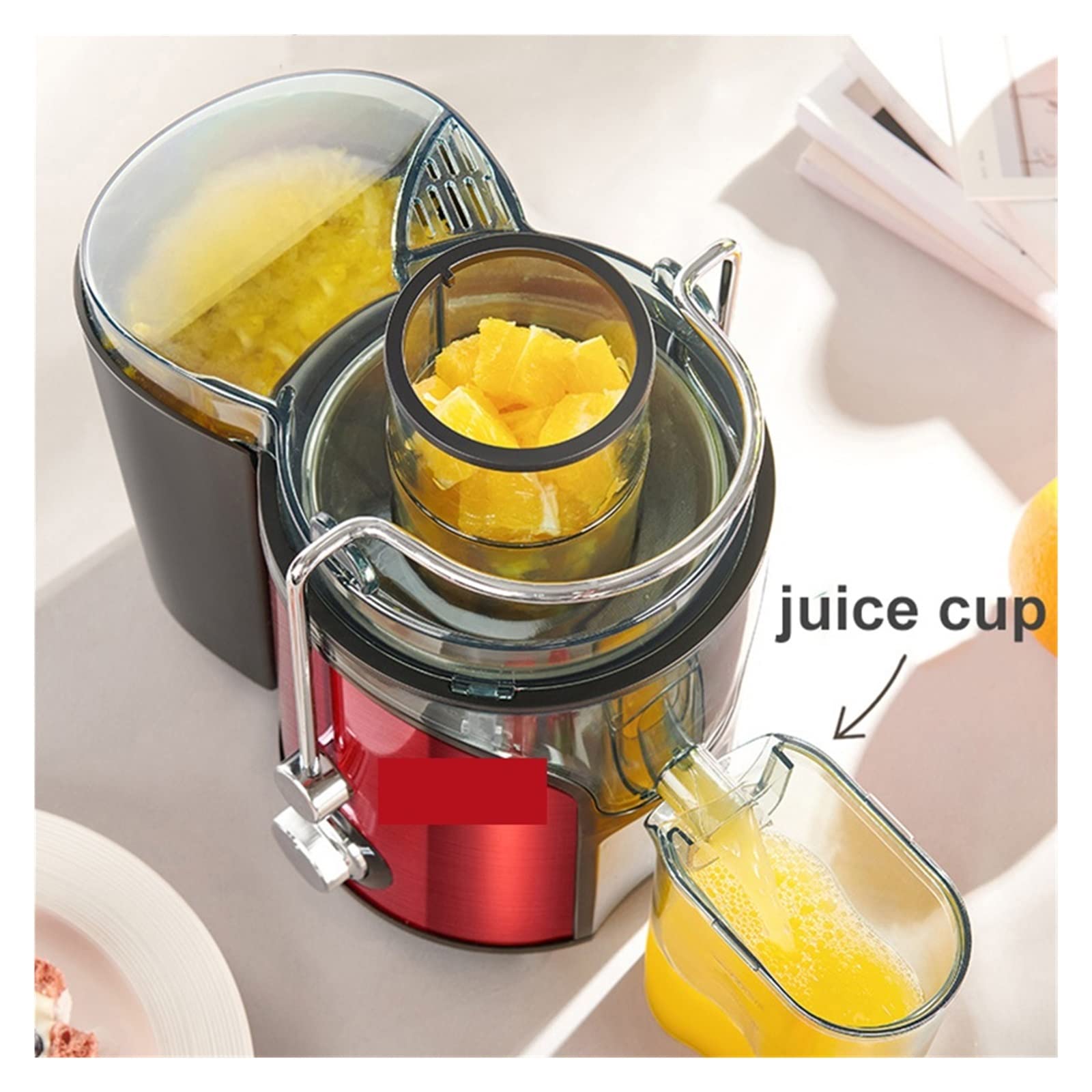 Spremiagrumi 550ML Vite Pressa a Freddo Estrattore Senza Filtro Facile Lavaggio Spremiagrumi Elettrico Macchina Grande Calibro Rosso 220V-240V (Colore : TJ06A-400, Dimensioni : UK_