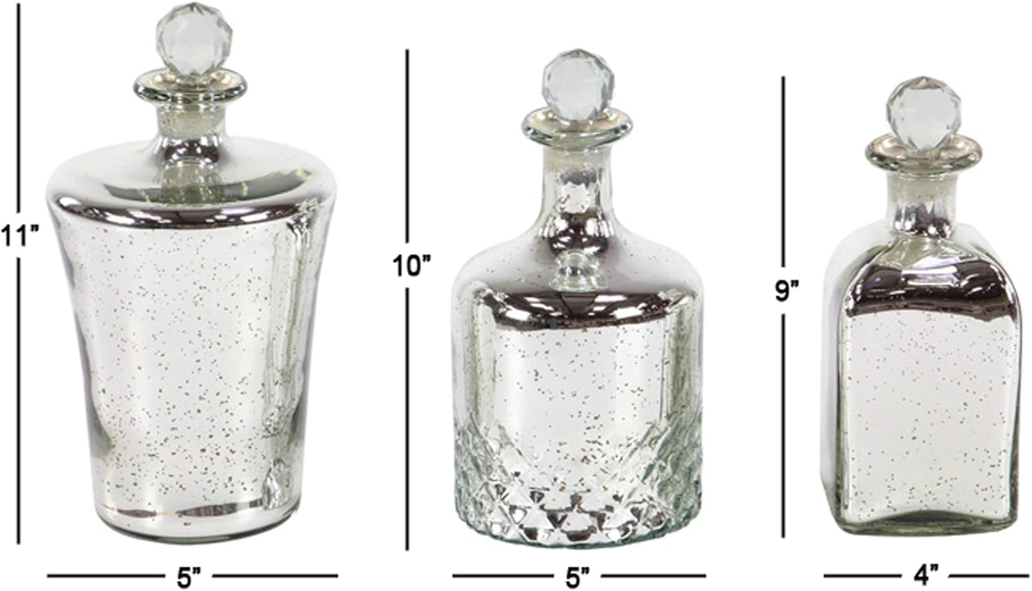 Deco 79 Glass Abstract Decorative Jars, Set of 3 9, 10, 11H, Silver
