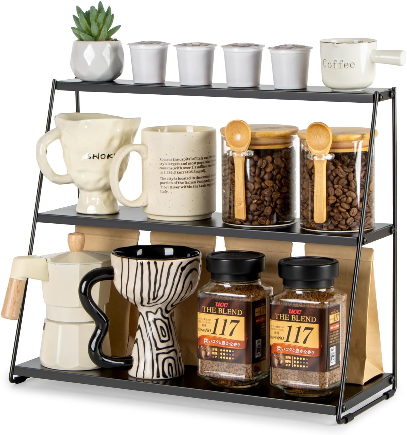 KOLYMAX 12 Hooks Coffee Cup Holder Solid Wood Mug Rack with Shelf ...