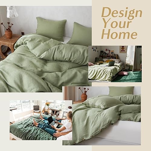 Miniatura 5 de Simple&Opulence Juego de funda de edredón 100% lino, 3 piezas de lino belga transpirable, 1 funda de edredón + 2 fundas de almohada con cierre de
