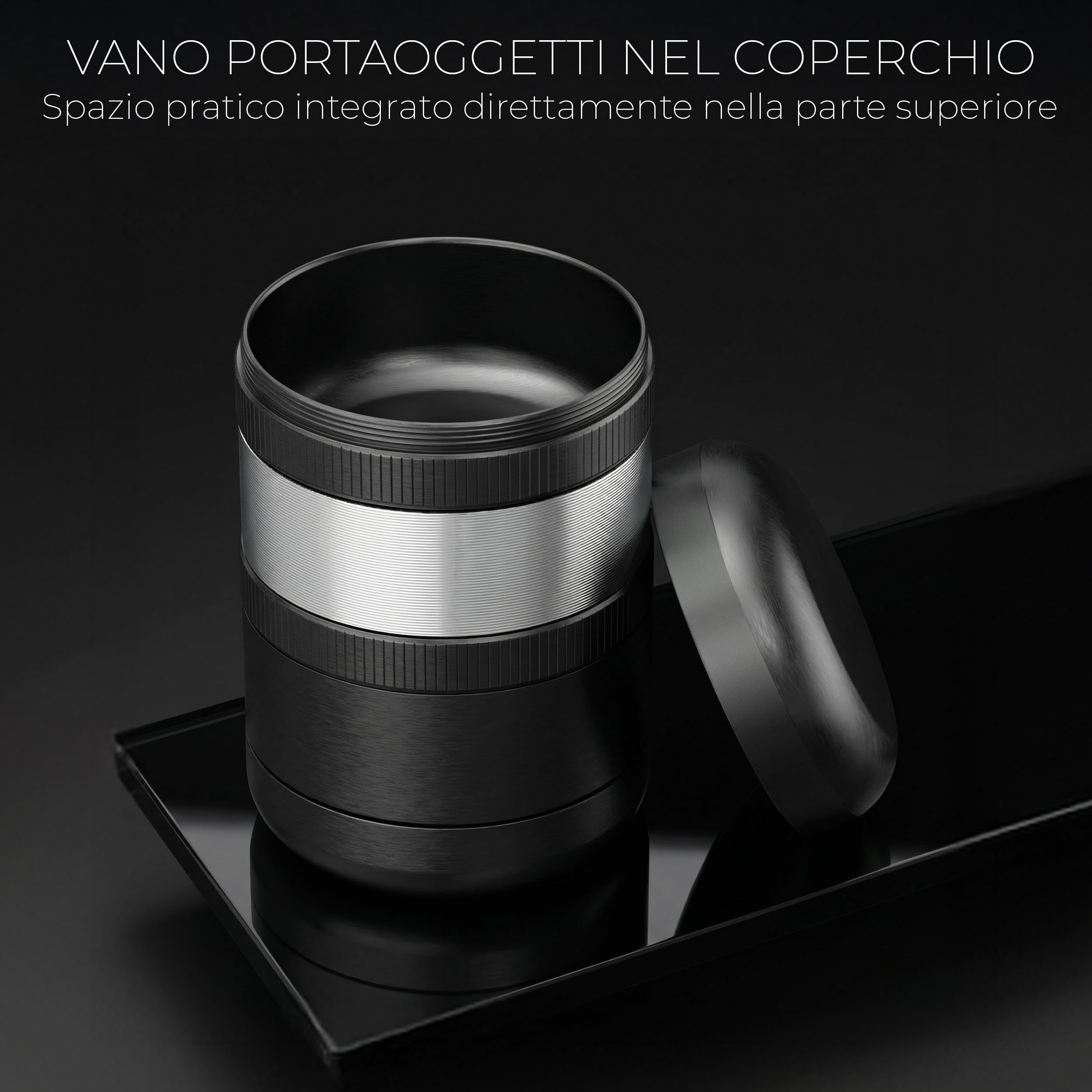 Viberium Grinder Metallo 60 mm- Grinder Belli Tritino, Grinders Kit Original, Accessori per Erbe, Herb Crusher Professionale, Macinino, 4 Pezzi - Nero