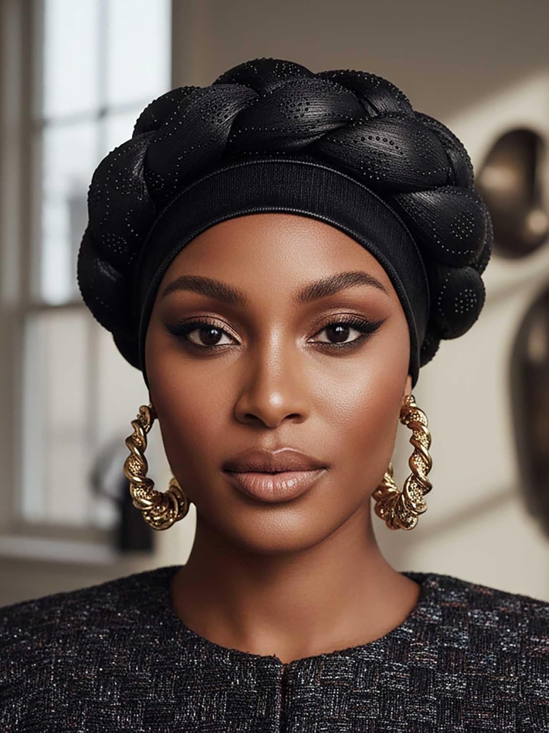 Woeoe African Headwrap Gold Braided Turbans for Women - Image 4