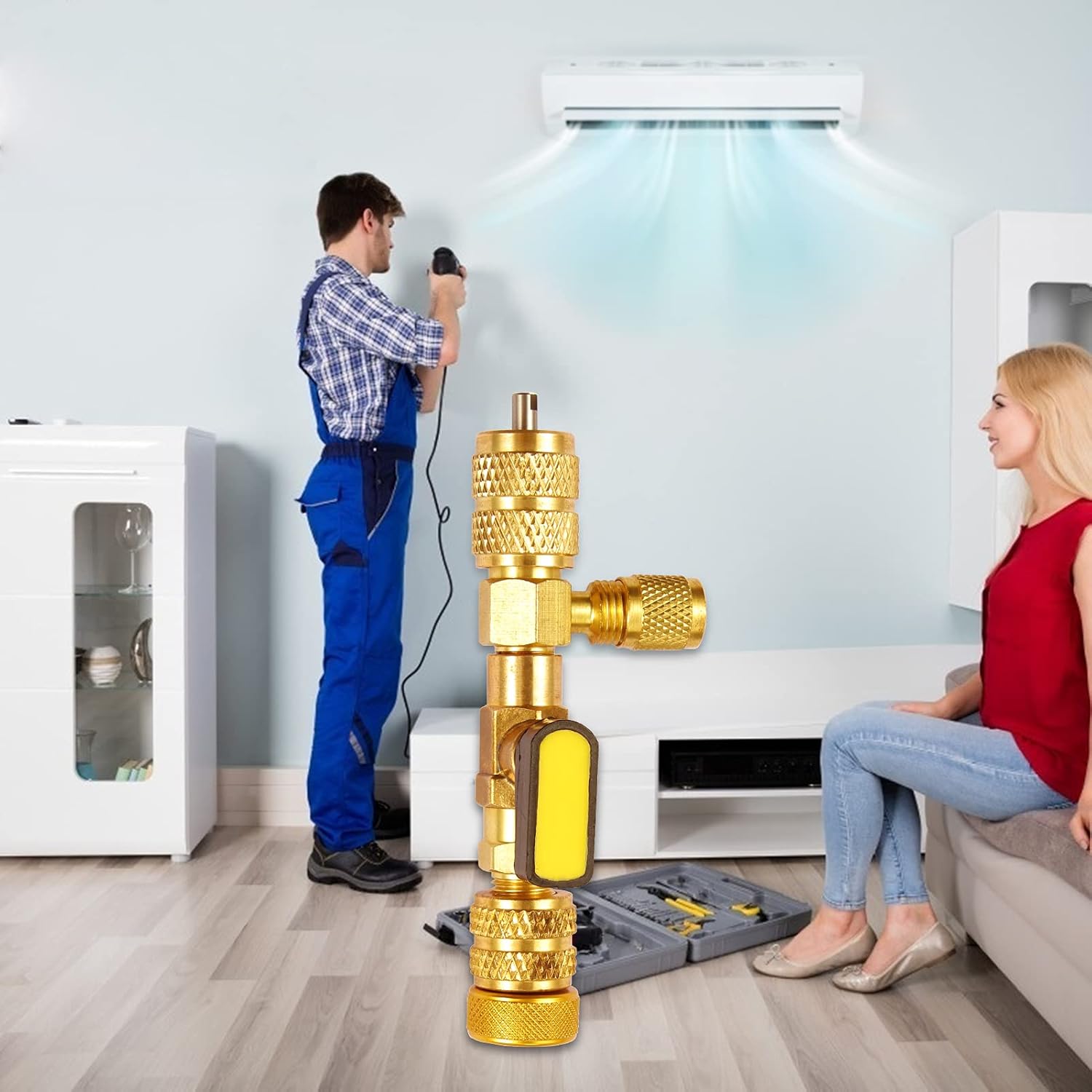 Valve Core Remover Installer Tool with Dual Size SAE 1/4 & 5/16 Port, Compatible with R22 R12 R407 R410 R134 R32 R600 A/C HVAC System Port for Refrigeration Air Conditioning Line Repair Tools : Automotive