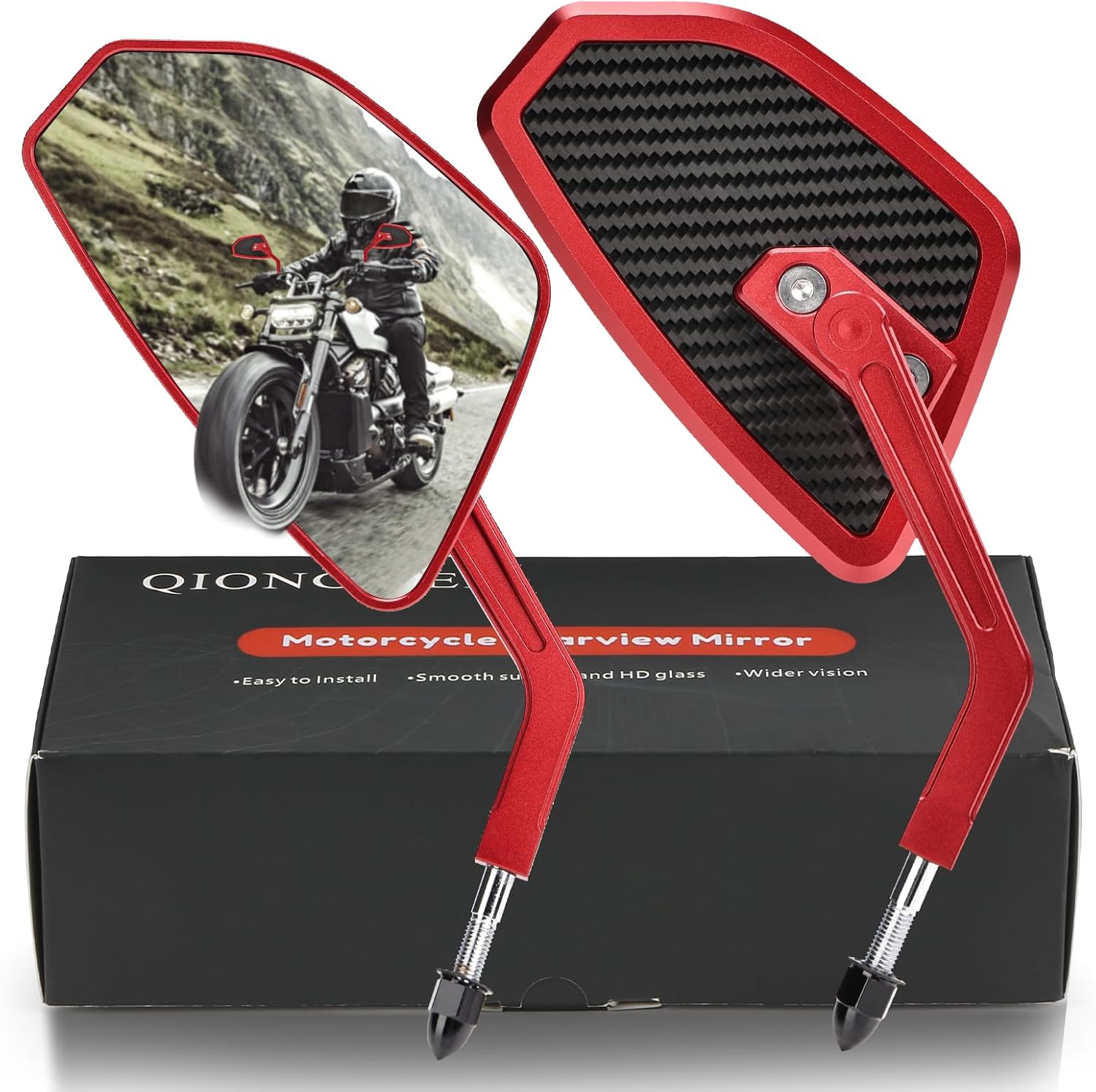 Black CNC Carbon Fiber Rearview Mirrors for Touring Road glide, Electra glide, Street glide, Road king, Softail, Dyna, Street Bob, Low Rider S, Fat Boy, Bad Boy, Sportster XL883 Models