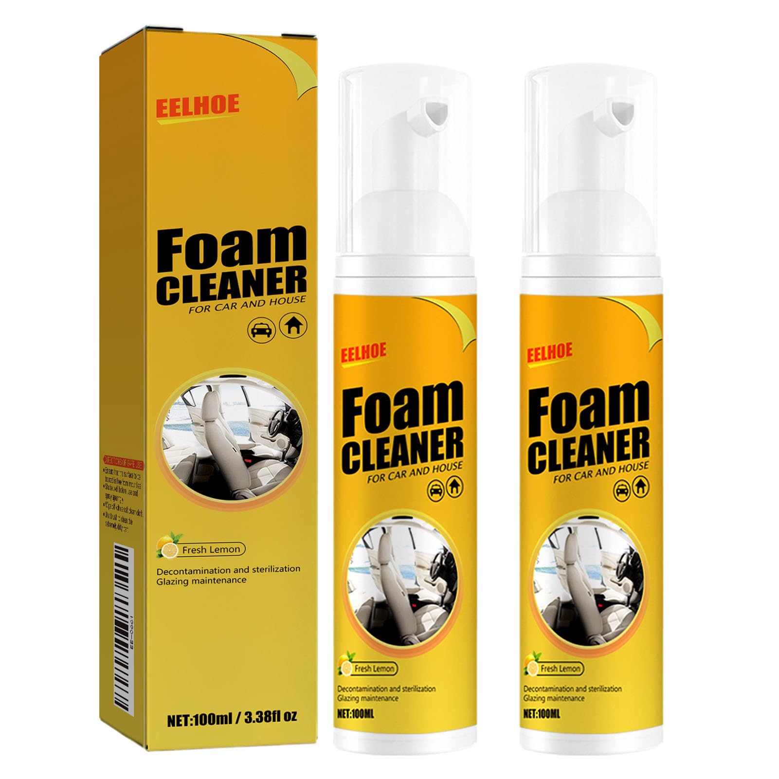 EELHOE Foam Cleaner, 2 PCS Multipurpose Foam Cleaner Spray, Car Deep Cleaning Foam - Mastering Shine with All-Purpose, Heavy-Duty, And No-Rinse Excellence - 100ml