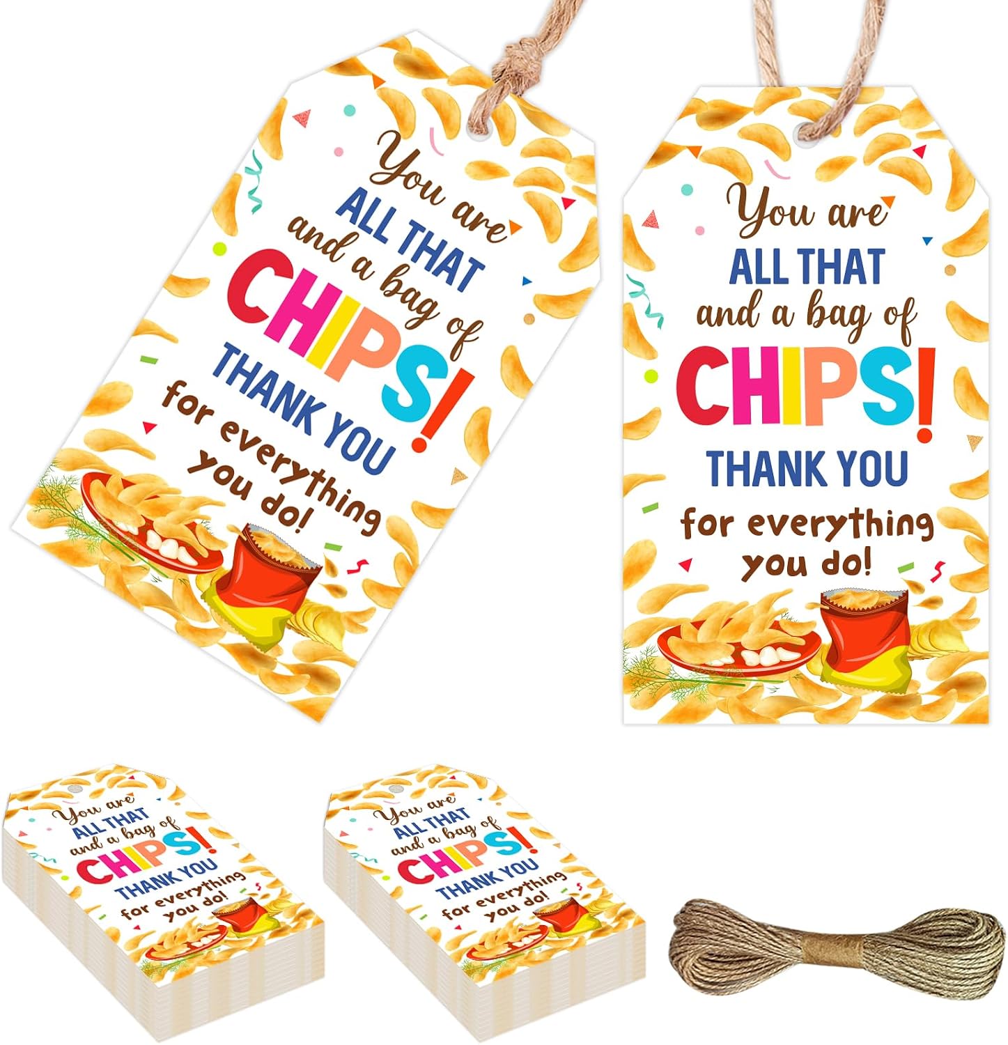 Serencatcher 50pcs Potato Chips Themed Employee Appreciation Gift Tags, You are All That and a Bag of Chips Thank You Tags with String for Staff Coworkers Volunteers Teachers Appreciation