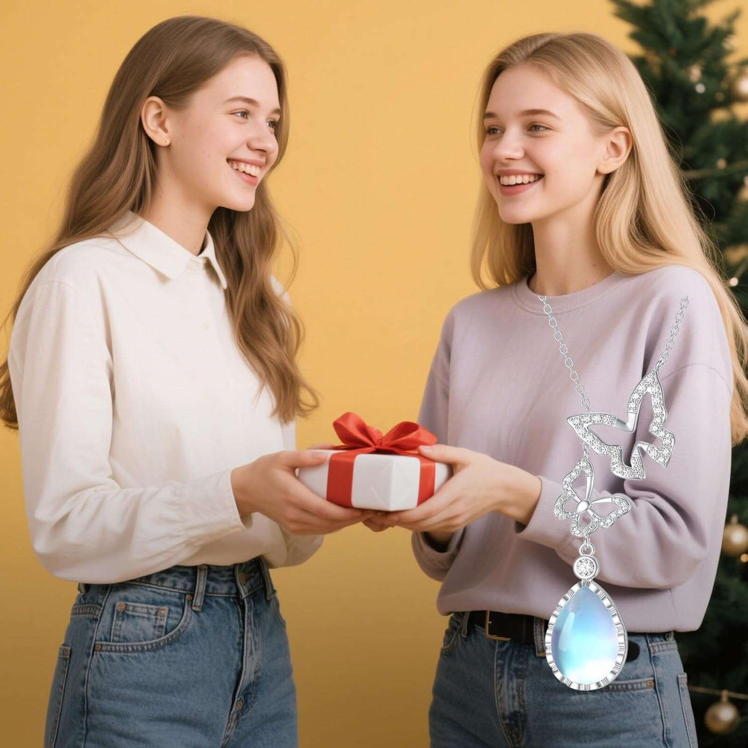 Butterfly Necklace for Women 925 Sterling Silver Moonstone Stone Butterfly Charm Pendant Moonstone Jewelry Gifts for Her - Image 6