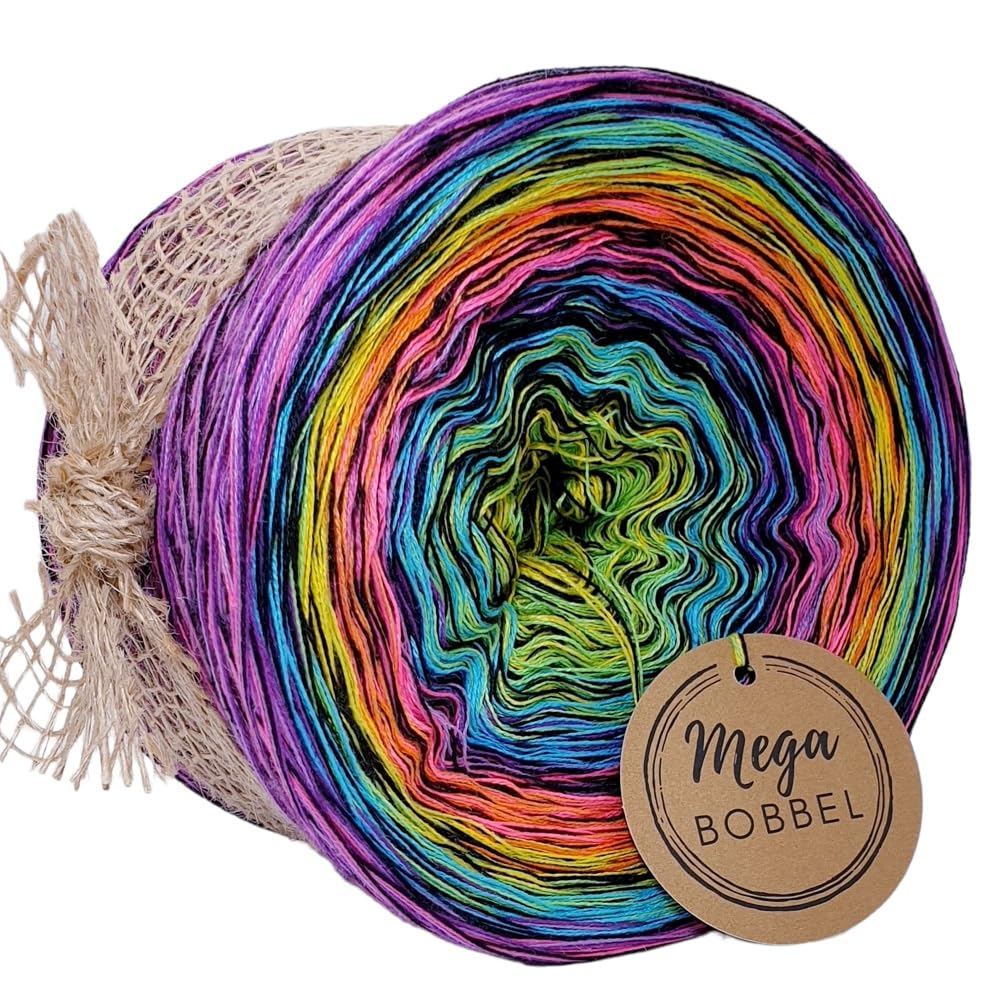 MegaBobbel*Farbstrudel mit Schwarz*A148-S* Farbverlaufsgarn - Lace Garn Bobbel Wolle zum Häkeln & Stricken - 50% Baumwolle/50% Polyacryl (4 fädig, 3750m)