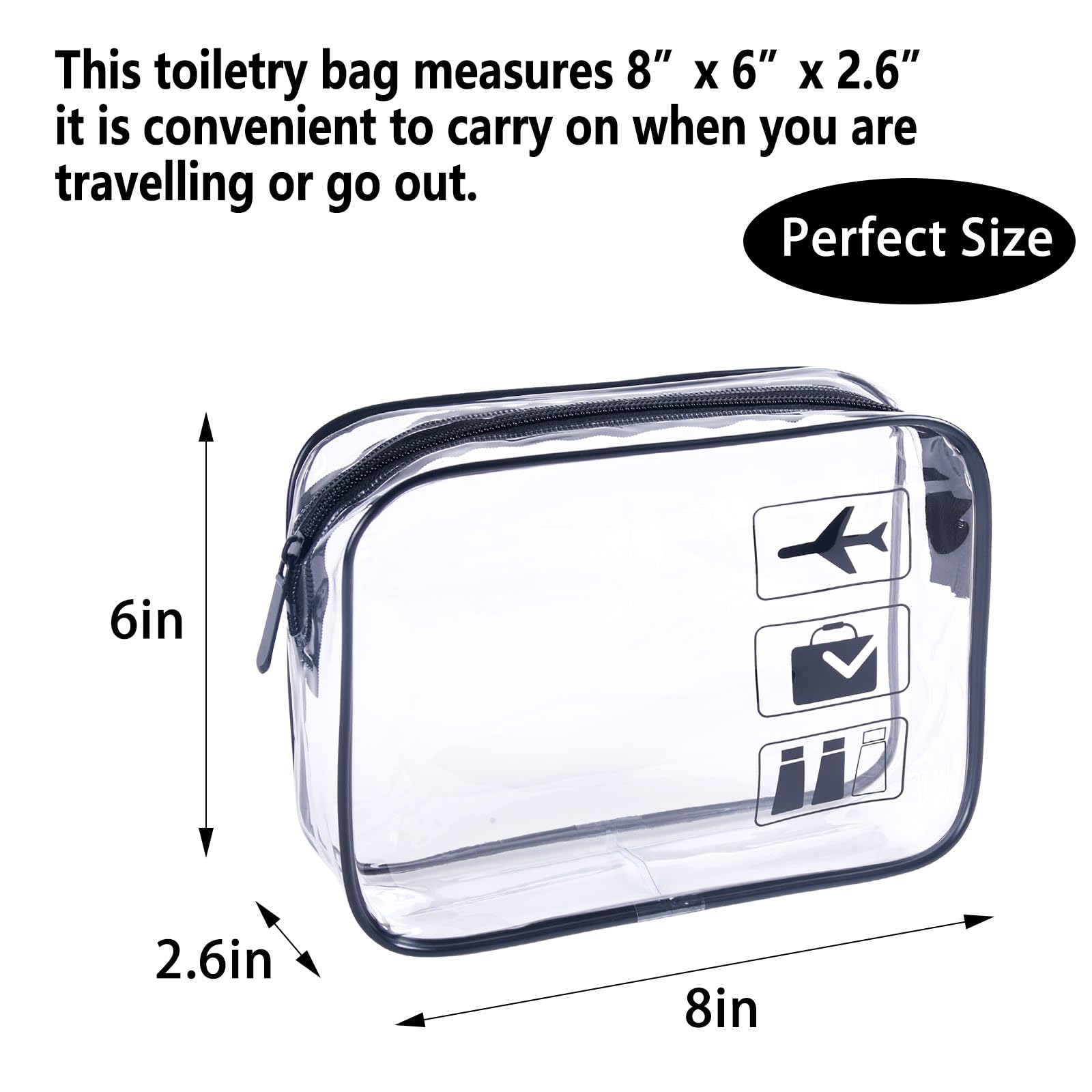 Bolsas de viaje transparentes para artículos de tocador, 10 unidades, bolsa de maquillaje transparente, bolsas de aseo de tamaño de cuarto de galón, bolsa de viaje, color negro