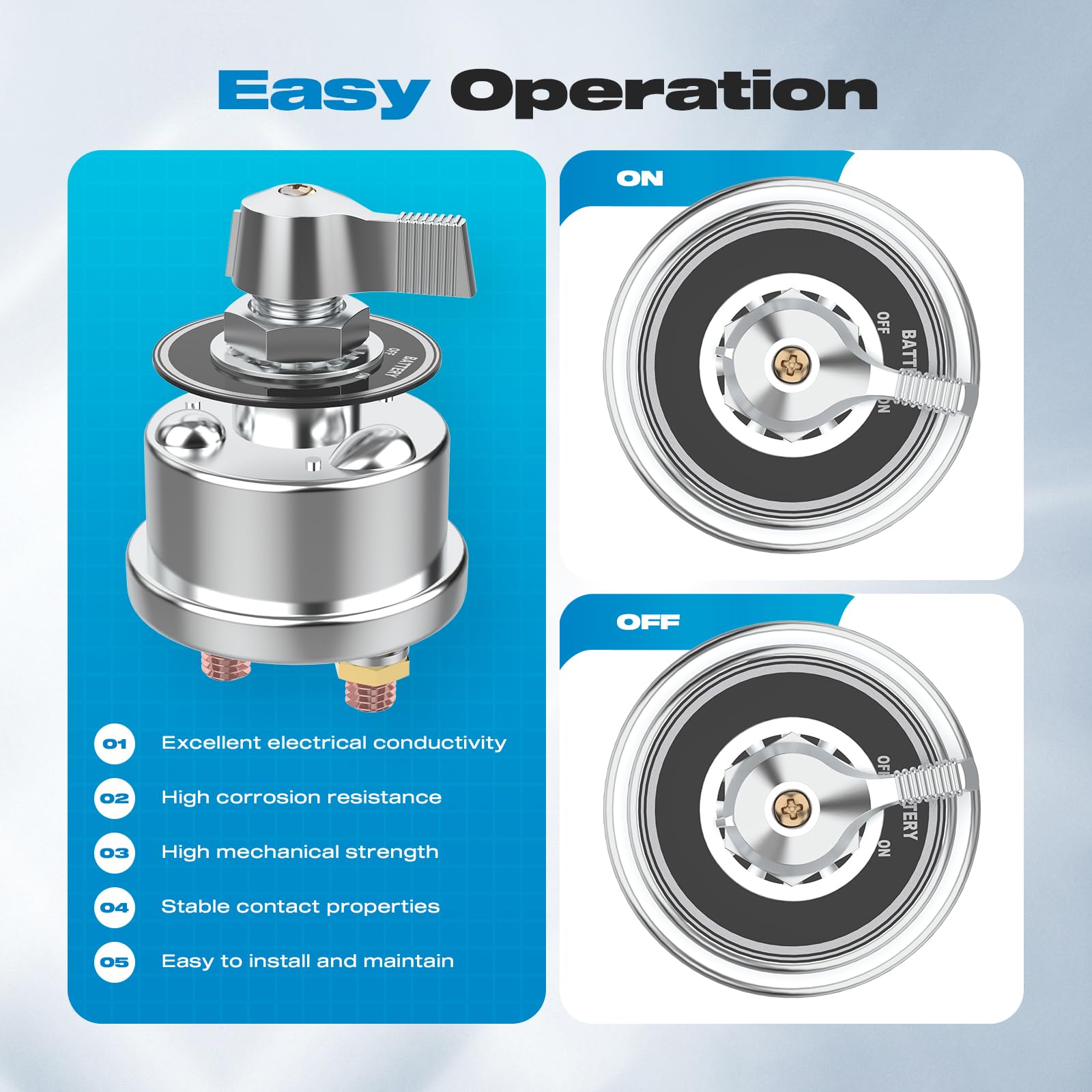 12-48V Master Battery Disconnect Switch,High Current Up To 300aperfect For Cars Trucks Rvs Boats And Atvs Easy On Off Operation With Face Plate Included - View #3