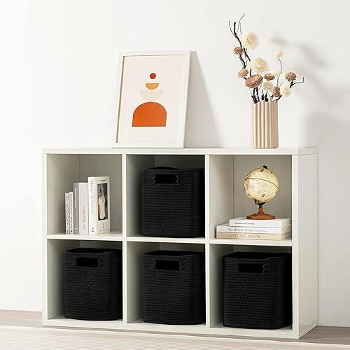 Miniatura 4 de UBBCARE Juego de 4 cestas de almacenamiento de 13 x 13 x 13 pulgadas, cesta de cuerda de algodón para estantes, juguetes, libros, cubos de