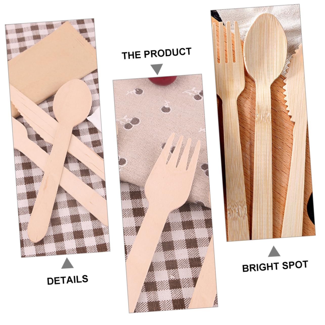 Healeved 50pc Disposable Dinnerware Wooden Knife Fork Spoon Paper Towel Dinnerware Kit for Hotel Cafe Banquet Party