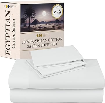 California Design Den Certified Luxury 100% Egyptian Cotton Sheets California King Size Set - Soft Sateen, Deep Pockets, Cool and Durable Bedding Sheets & Pillowcases Set - Ivory (Cream Tone)