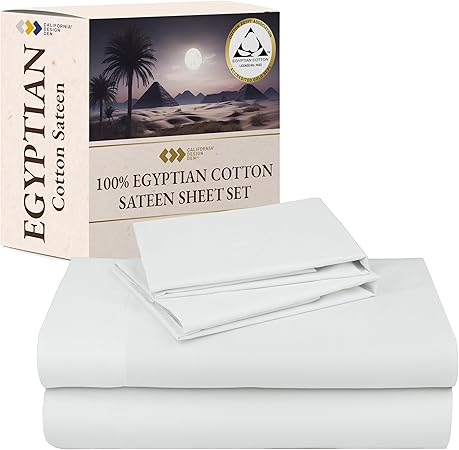 California Design Den Certified Luxury 100% Egyptian Cotton Sheets California King Size Set - Soft Sateen, Deep Pockets, Cool and Durable Bedding Sheets & Pillowcases Set - Ivory (Cream Tone)
