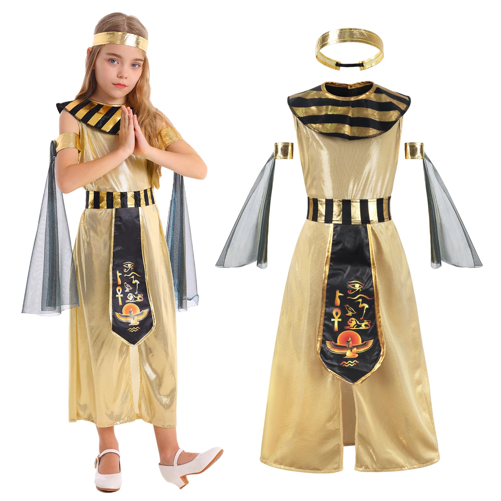 KumSoomliy Girls Queen Costume Ancient Egyptian Costumes for Kids Girls Fancy Dress for Halloween Age 8-9Y