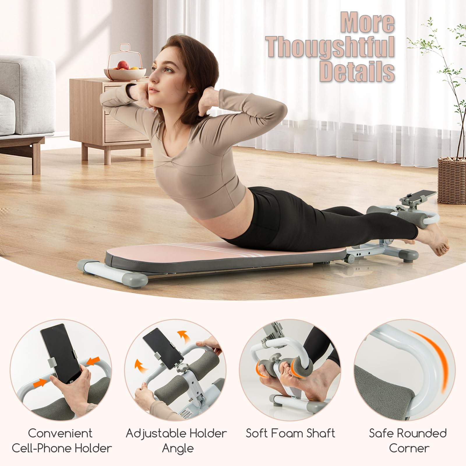 KOMFOTTEU Allenatore di gravità, Sit-Up Aid, Attrezzature per esercizi addominali pieghevoli, raddrizzamento seduto, carico 150 kg, angoli e lunghezza regolabile, 120-137 x 34 x 38 cm
